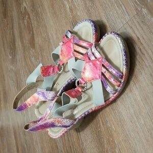 (EU38) remonte Leather Upper Wedge Heeled Espadrilles Aztec Metallic Colorful